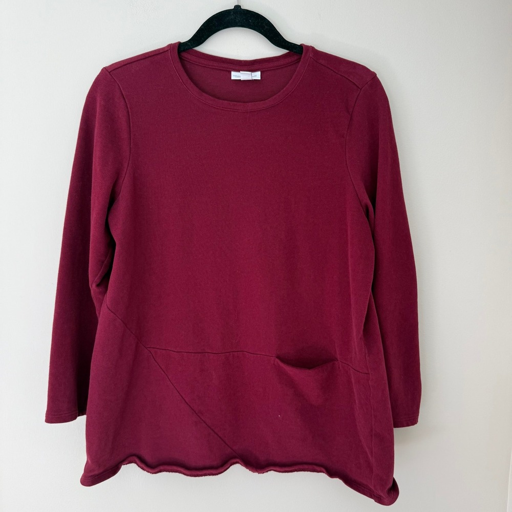 Pure Jill Burgundy Soft-Touch Cotton Asymmetrical Pocket Tunic Top Petite L